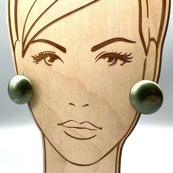 Soothing Green Dome Button Earrings, Vintage Clip On Minimalist Fashion Coordina - Picture 1 of 5